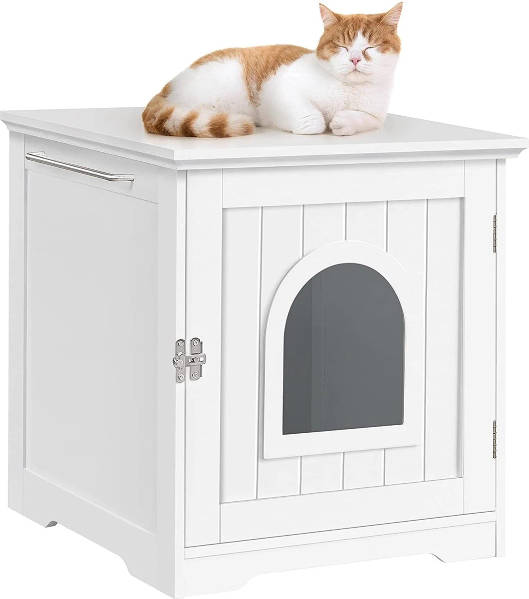 MEUBELEXPERT - Kattenhuis Kattenmand Wit Gesloten Kattentoilet Met Ingang En Handdoekhouder Kattenbak Kast Voor Katten Honden Huisdier 48,5 X 51 X 51,5 Cm Hout 3 MEUBELEXPERT - Kattenhuis Kattenmand Wit Gesloten Kattentoilet Met Ingang En Handdoekhouder Kattenbak Kast Voor Katten Honden Huisdier 48,5 X 51 X 51,5 Cm Hout