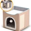 MIRO Katten Huis - Kattenhuizen - Kattenhok - Kattenmand - Dierenhuis - Opvouwbaar - Met Krabmat - Abrikoos -Kattenbenodigdheden 1079x1200 2