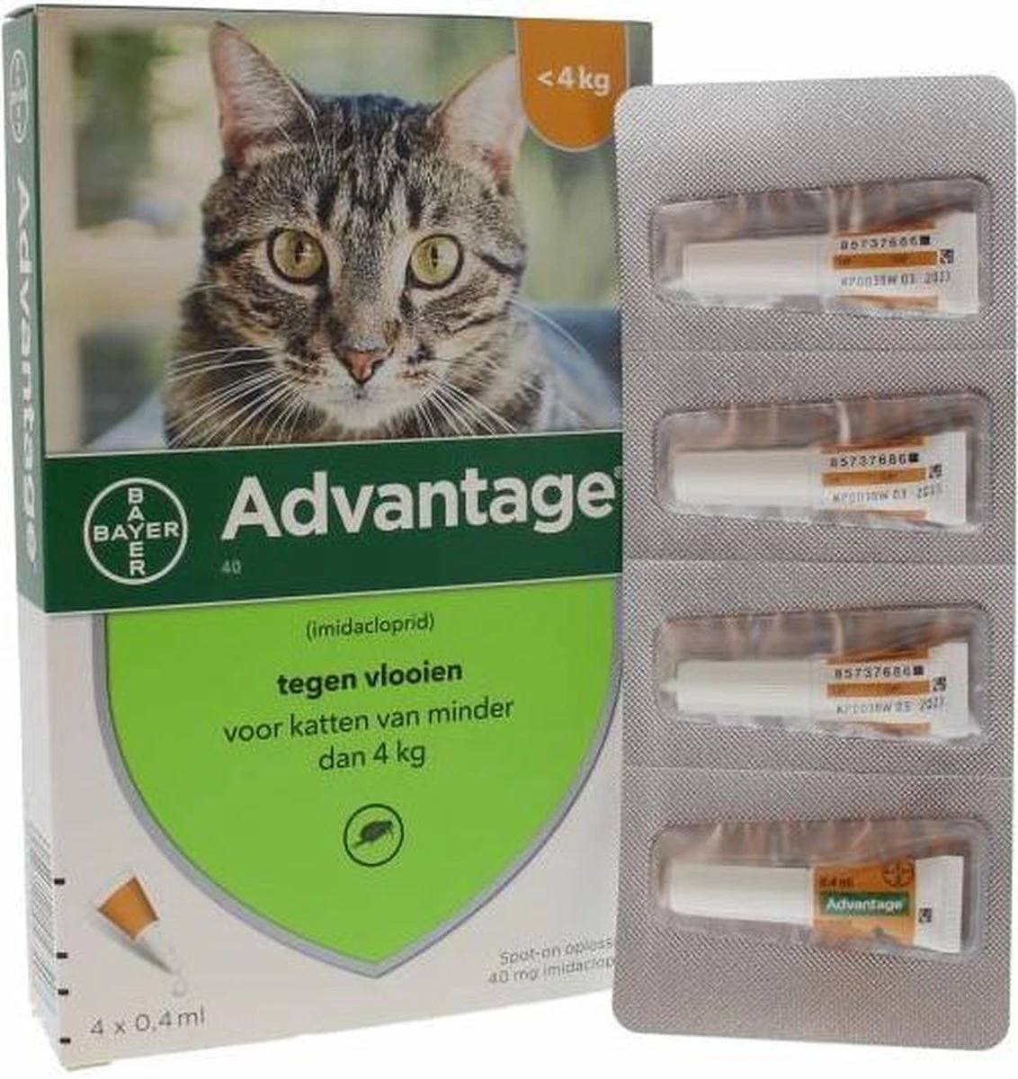 Bayer Advantage 40 Tegen Vlooien - <4kg - 4 X 0,4 Ml - Adult 7 Bayer Advantage 40 Tegen Vlooien - <4kg - 4 X 0,4 Ml - Adult - Afbeelding 5