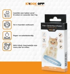 Knock Off Vlooien-tekenband – 100% Natuurlijke Vlooienbestrijding - Zonder Schadelijke Pesticiden Of Gif – Effectief Tot 4 Maanden – Nederlands- En Franstalige Handleiding – Regen- En Waterbestendig - Geschikt Voor Katten – 35 Cm -Kattenbenodigdheden 1139x1200
