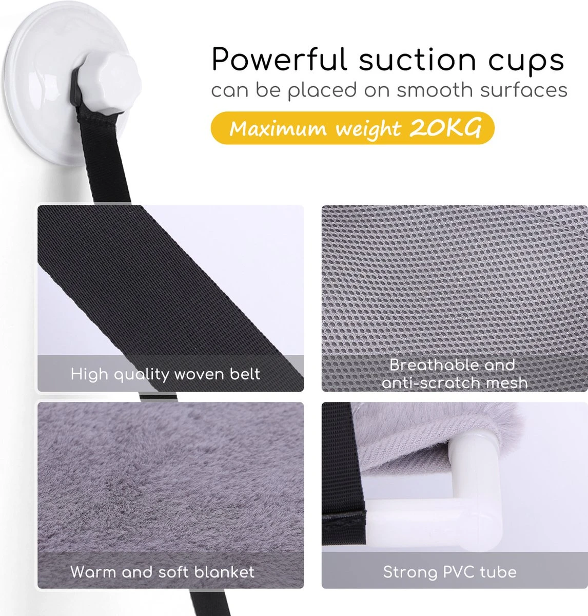 Nobleza 40AG6 - Kattenhangmat - Hangmat Kat - 60x32cm - Kattenhangmat Raam – Kattenbed - Kattenhangmand - Kattenkussen - Grijs 5 Nobleza 40AG6 - Kattenhangmat - Hangmat Kat - 60x32cm - Kattenhangmat Raam – Kattenbed - Kattenhangmand - Kattenkussen - Grijs - Afbeelding 3