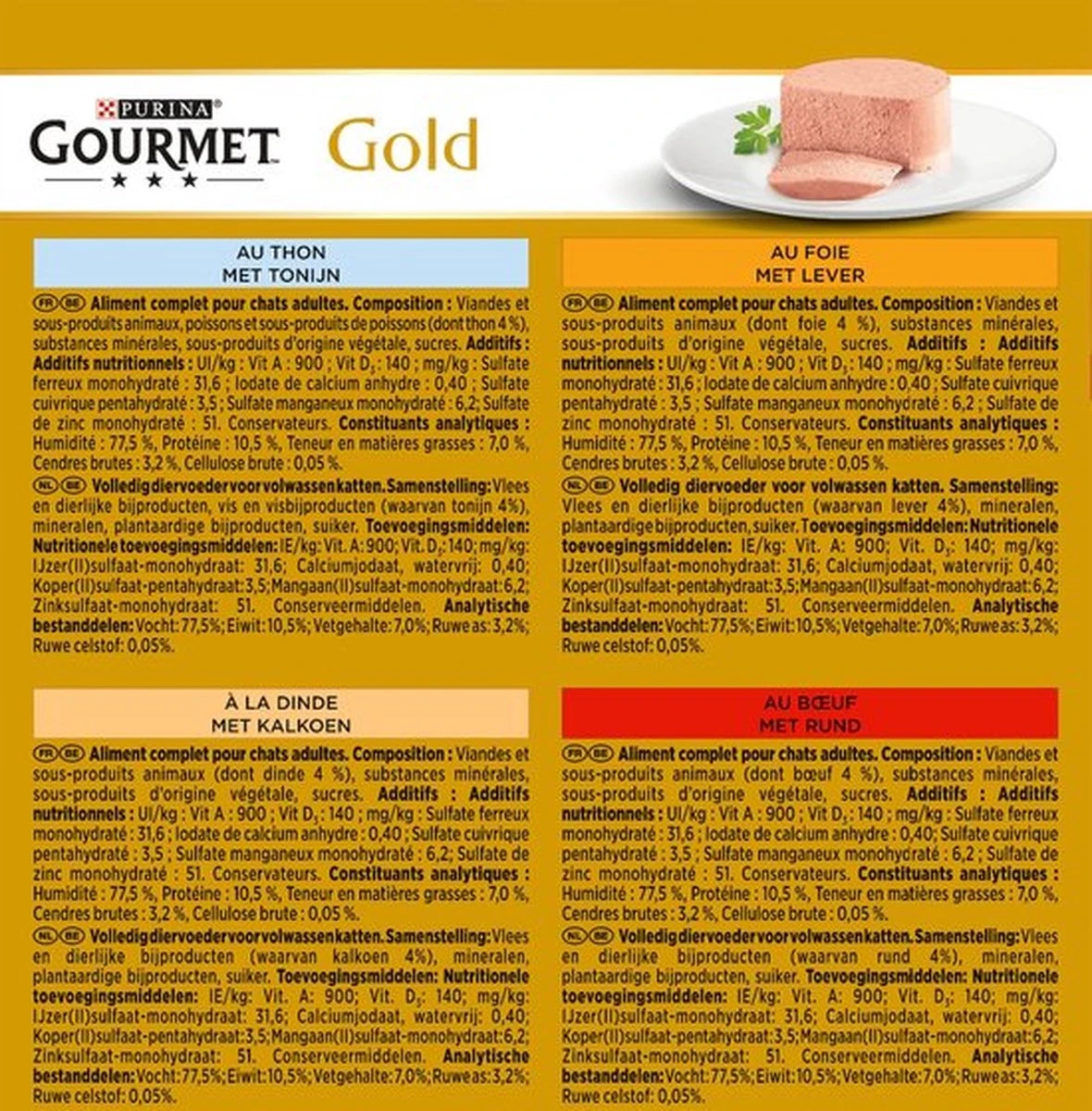 Gourmet Gold Mousse - Kattenvoer Natvoer - Met Tonijn, Lever, Kalkoen, Rund - 48 X 85 G 5 Gourmet Gold Mousse - Kattenvoer Natvoer - Met Tonijn, Lever, Kalkoen, Rund - 48 X 85 G - Afbeelding 3