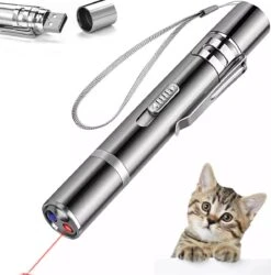 Merkloos Hoogwaardig Laserlampje Voor Katten | USB Oplaadbaar | 7 In 1 Laserpen | Laserpen | Zaklamp | Kattenspeeltje | Kattenspeelgoed | Zilver | Laserpointer Rood/groen | UV Licht