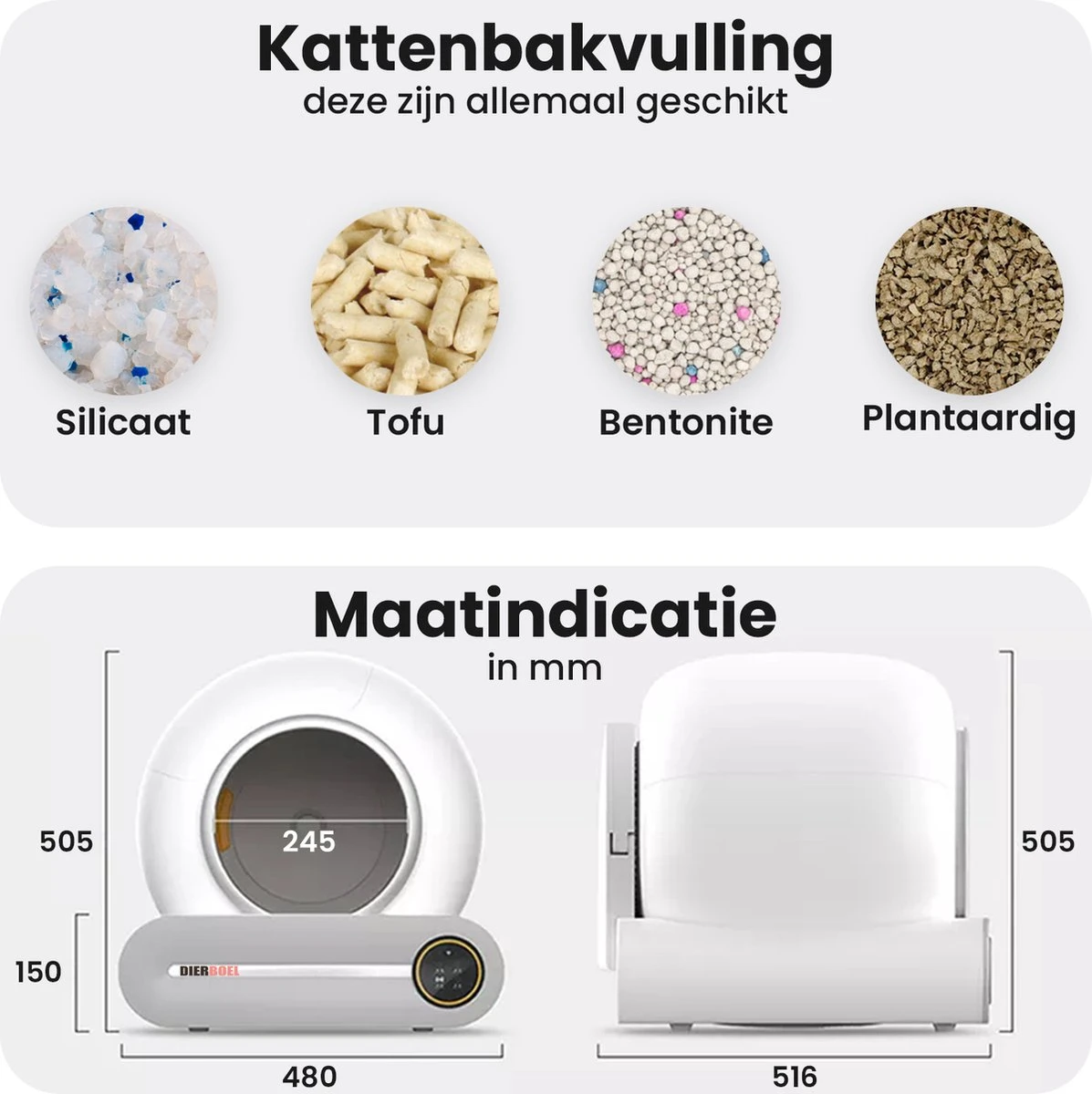 Dierboel Automatische Kattenbak - Zelfreinigende Kattenbak Met App - Ook Geschikt Voor Grote Katten 65L 4 Dierboel Automatische Kattenbak - Zelfreinigende Kattenbak Met App - Ook Geschikt Voor Grote Katten 65L - Afbeelding 2