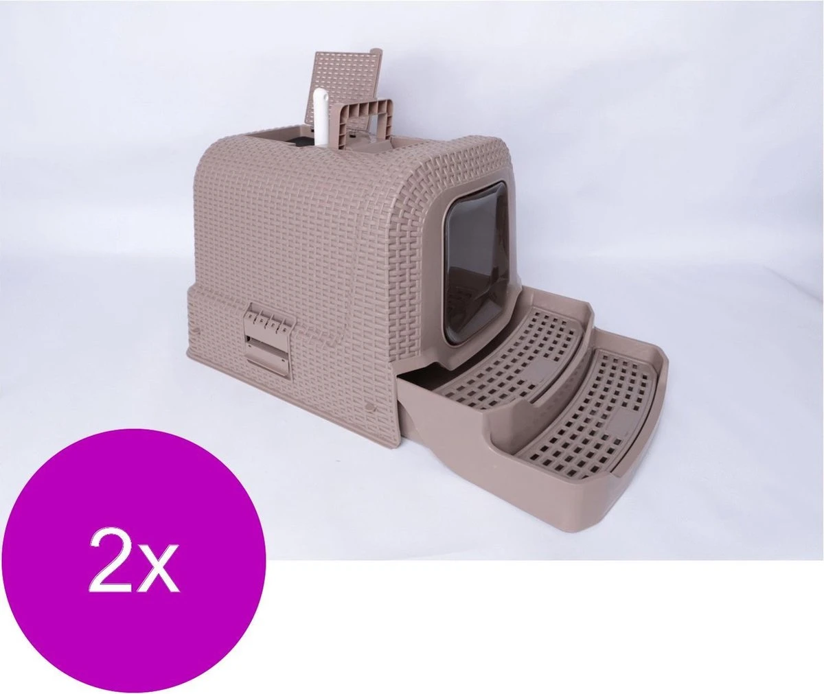 Adori Kattentoilet Rattan 69x42x41 Cm - Kattenbak - 2 X Taupe 2 Adori Kattentoilet Rattan 69x42x41 Cm - Kattenbak - 2 X Taupe