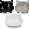 Navaris Voerbakjes Voor Katten - Set Van 3 Voer- En Waterbakken - Met Kattenkopjes Vorm - Antislip - Etensbakjes In Grijs, Wit En Zwart -Kattenbenodigdheden 1200x1047
