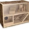 Navaris Houten Hamsterhuis - Speelhut Voor Hamsters, Kleine Knaagdieren, Gerbils, Muizen - Schuilplaats Op Twee Etages Voor Hamster, Cavia, Muis -Kattenbenodigdheden 1200x1067