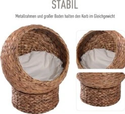 PawHut Kattenmand Rotan Kattennest Kattenbed Met Kussen Huisdierbed Bruin D30-104 -Kattenbenodigdheden 1200x1096 5