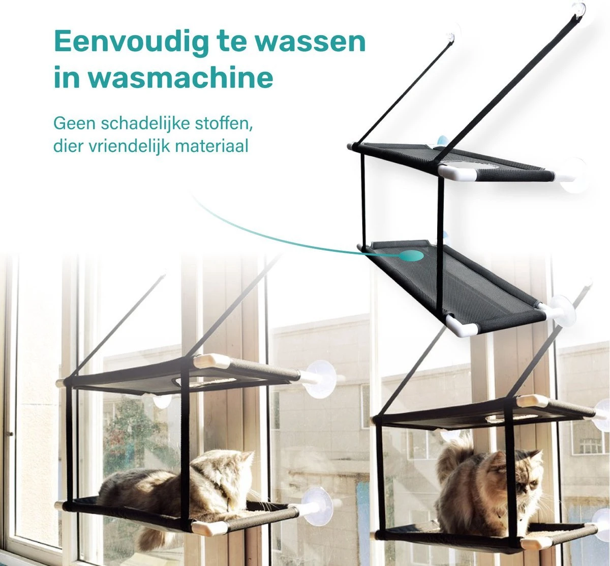 Raamhangmat - Dubbellaags - Met Zuignappen - 20kg Draag Gewicht - Kattenhangmat - Hangmat Kat - Kattenbed - Kattenkussen - Kattenbank - Kattenmand - Raam - Kattenhangmat Raam - Zwart - Radiator 6 Raamhangmat - Dubbellaags - Met Zuignappen - 20kg Draag Gewicht - Kattenhangmat - Hangmat Kat - Kattenbed - Kattenkussen - Kattenbank - Kattenmand - Raam - Kattenhangmat Raam - Zwart - Radiator - Afbeelding 4