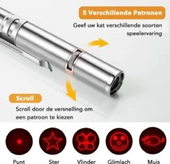 DOWO® - Laserpen - USB Oplaadbaar - Kattenspeeltjes - 7 Verschillende Standen - Laserlampje - RVS Zilver - Laser Pointer -Kattenbenodigdheden 1200x1161 13