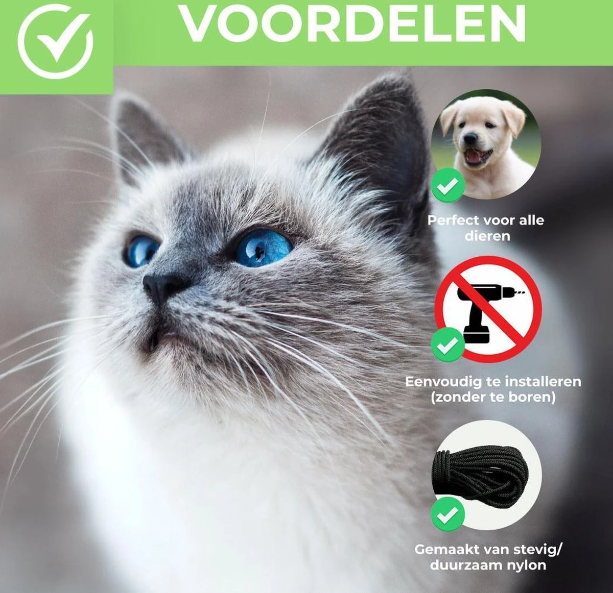 Kattennet Premium EXTRA STEVIG - 600 X 300 CM - Kattennet Voor Balkon - Zwart - Balkon Net - Makkelijk Te Monteren 4 Kattennet Premium EXTRA STEVIG - 600 X 300 CM - Kattennet Voor Balkon - Zwart - Balkon Net - Makkelijk Te Monteren - Afbeelding 2