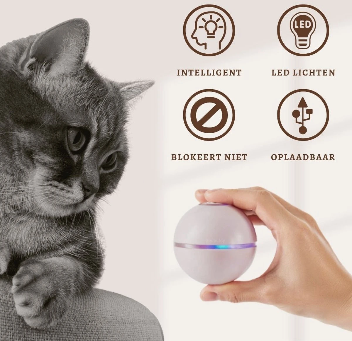 MyBuddy - Interactieve Zelf Rollende Bal - Kattenspeeltjes - Kattenspeelgoed - Bal Voor Katten - LED Lights - Speelgoed - USB - Roze 4 MyBuddy - Interactieve Zelf Rollende Bal - Kattenspeeltjes - Kattenspeelgoed - Bal Voor Katten - LED Lights - Speelgoed - USB - Roze - Afbeelding 2