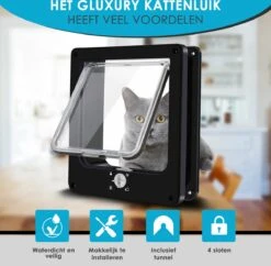 Gluxury Kattenluik Zwart Met Tunnel - 4 Vergrendelingsstanden - Weerbestendig - Binnen En Buiten - Maat L - Nederlandse Handleiding -Kattenbenodigdheden 1200x1175 6