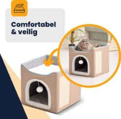 MIRO Katten Huis - Kattenhuizen - Kattenhok - Kattenmand - Dierenhuis - Opvouwbaar - Met Krabmat - Abrikoos -Kattenbenodigdheden 1200x1181 7