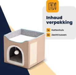 MIRO Katten Huis - Kattenhuizen - Kattenhok - Kattenmand - Dierenhuis - Opvouwbaar - Met Krabmat - Abrikoos -Kattenbenodigdheden 1200x1183 6