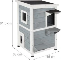 Relaxdays Kattenhuis Buiten - Groot Kattenhok Binnen - Hoog Kattenmeubel Grijs Hout - Tuin -Kattenbenodigdheden 1200x1186 7