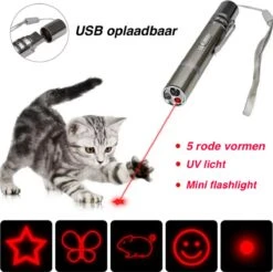 Merkloos Hoogwaardig Laserlampje Voor Katten | USB Oplaadbaar | 7 In 1 Laserpen | Laserpen | Zaklamp | Kattenspeeltje | Kattenspeelgoed | Zilver | Laserpointer Rood/groen | UV Licht -Kattenbenodigdheden 1200x1193 12
