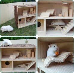 Navaris Houten Hamsterhuis - Speelhut Voor Hamsters, Kleine Knaagdieren, Gerbils, Muizen - Schuilplaats Op Twee Etages Voor Hamster, Cavia, Muis -Kattenbenodigdheden 1200x1196 4