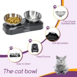 Nobleza Katten Voerbakjes - Ergonomische Dubbele Voerbak - Anti Braak Voerbak Voor Katten - Zwart - Dubbel - RVS -Kattenbenodigdheden 1200x1200 229