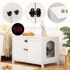 Merkloos Signature Home Wittykitty Kattenbak - Kattenkast - Kattenbakkast - Kattenhuis Met Deur En Aparte Scheidingswand - Kattenbak Opbergdoos - Wit - 80 X 54 X 50.5 Cm -Kattenbenodigdheden 1200x1200 363