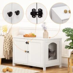 Merkloos Signature Home Wittykitty Kattenbak - Kattenkast - Kattenbakkast - Kattenhuis Met Deur En Aparte Scheidingswand - Kattenbak Opbergdoos - Wit - 80 X 54 X 50.5 Cm -Kattenbenodigdheden 1200x1200 367