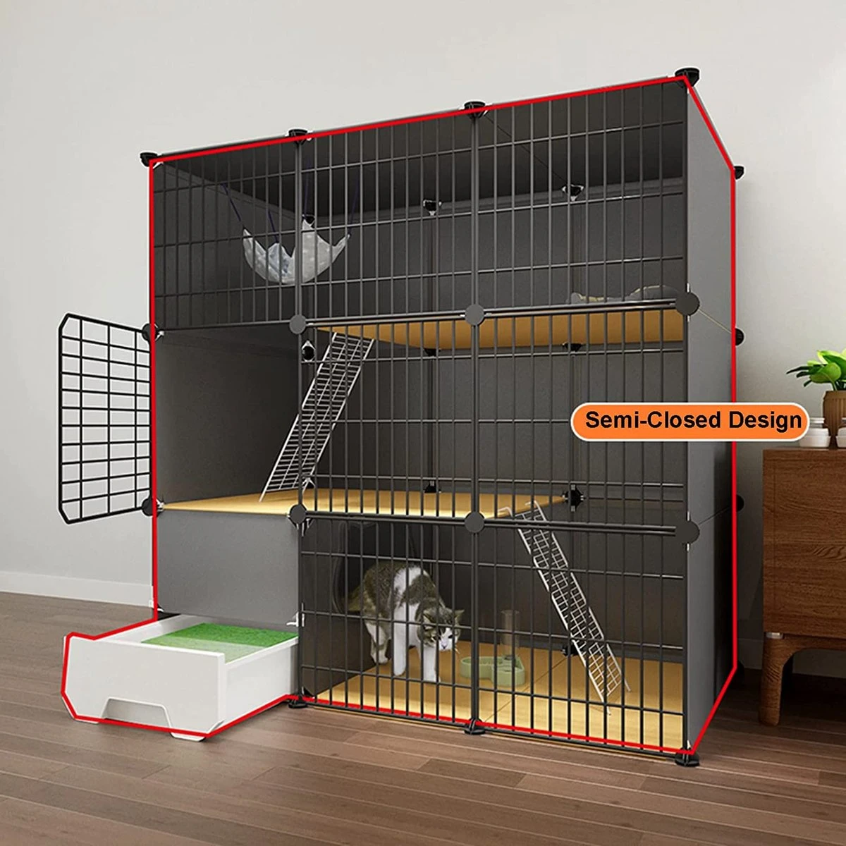 Merkloos XXL Premium Kattenkooi Met Kattenbak 2-laags Kattenkooien Voor Binnen - Grote Opvouwbare Kattenren - Kattenbench Kat Bench - Zwart Dierenverblijf 4 Merkloos XXL Premium Kattenkooi Met Kattenbak 2-laags Kattenkooien Voor Binnen - Grote Opvouwbare Kattenren - Kattenbench Kat Bench - Zwart Dierenverblijf - Afbeelding 2