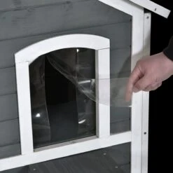 PawHut Kattenhuis Voor Buiten Kattenhut Met 2 Verdiepingen Kattenvilla, Asfaltdak, Massief Hout Grijs D30-236 -Kattenbenodigdheden 1200x1200 651