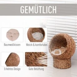 PawHut Kattenmand Rotan Kattennest Kattenbed Met Kussen Huisdierbed Bruin D30-104 -Kattenbenodigdheden 1200x1200 664