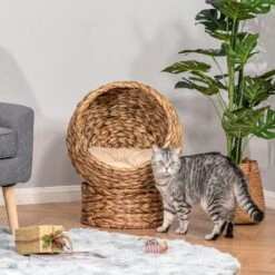 PawHut Kattenmand Rotan Kattennest Kattenbed Met Kussen Huisdierbed Bruin D30-104 -Kattenbenodigdheden 1200x1200 666