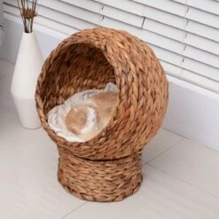 PawHut Kattenmand Rotan Kattennest Kattenbed Met Kussen Huisdierbed Bruin D30-104 -Kattenbenodigdheden 1200x1200 667