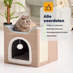MIRO Katten Huis - Kattenhuizen - Kattenhok - Kattenmand - Dierenhuis - Opvouwbaar - Met Krabmat - Abrikoos -Kattenbenodigdheden 1200x1200 725