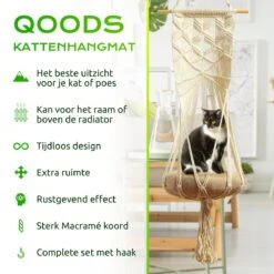 Qoods Kattenhangmat Macramé - Hangende Kattenmand Raam Of Radiator - Kattenbed - Poezenmand -Kattenbenodigdheden 1200x1200 804