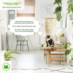 Qoods Kattenhangmat Macramé - Hangende Kattenmand Raam Of Radiator - Kattenbed - Poezenmand -Kattenbenodigdheden 1200x1200 810