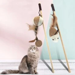 Katten Speeltjes Katten Speelgoed Kattenspeeltjes Katten Hengel Bal – Wit Bruin -Kattenbenodigdheden 1200x1200 851