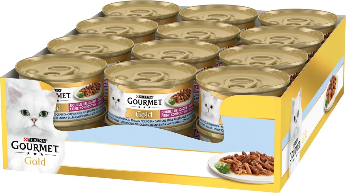 Gourmet Gold Luxe Mix - Kattenvoer Natvoer - Zeevis & Spinazie - 24 X 85 Gr 5 Gourmet Gold Luxe Mix - Kattenvoer Natvoer - Zeevis & Spinazie - 24 X 85 Gr - Afbeelding 3