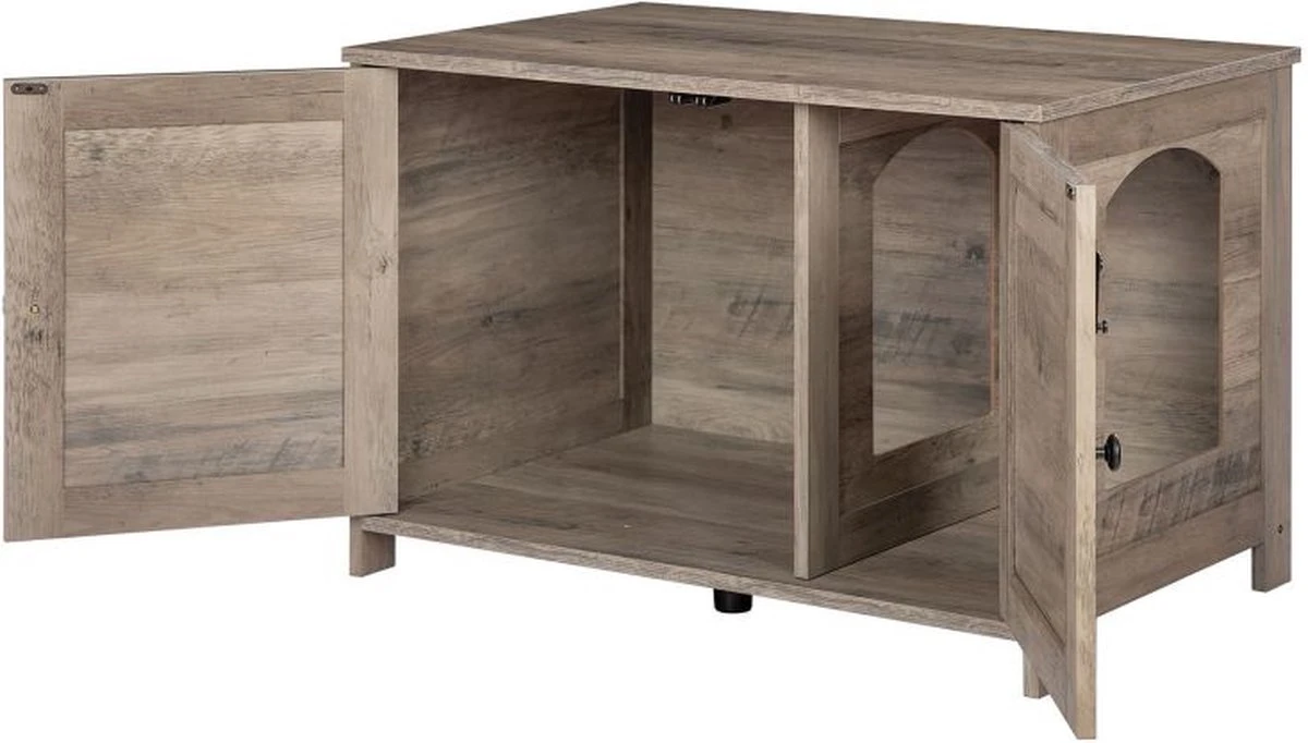 Kattenhuis Met Dubbele Deurtjes - Kattenkast Met Ruimte Voor Kattenbak - Kist Met Grote Opbergruimte - Bruikbaar Als Bank &bijzettafel - Voor In Slaapkamer & Gang - Greige 8 Kattenhuis Met Dubbele Deurtjes - Kattenkast Met Ruimte Voor Kattenbak - Kist Met Grote Opbergruimte - Bruikbaar Als Bank &bijzettafel - Voor In Slaapkamer & Gang - Greige - Afbeelding 6