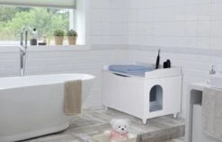 WONDERMAKE® Grote Kattenkast Houten Voor Kattenbak-box Kattentoilet, XL-kattenbak Dressoir Kastje, Designer Kattenhuis Met Kattenhol Kattenmand, Kasten Kast Voor Badkamer, 73,5 X 51,5 X 57 Cm, Wit -Kattenbenodigdheden 1200x770 2