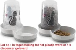 Merkloos - Drink En Voer Dispenser Katten Love - Wit - > 1,5 Liter - 27.5 X 27.4 X 21.2 Cm