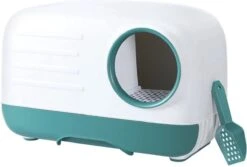 Merkloos PETLUX® XL Kattenbak Retro Design Met Lade, Schep En Opbergruimte - Grote Kattenbak - Kaki -Kattenbenodigdheden 1200x811