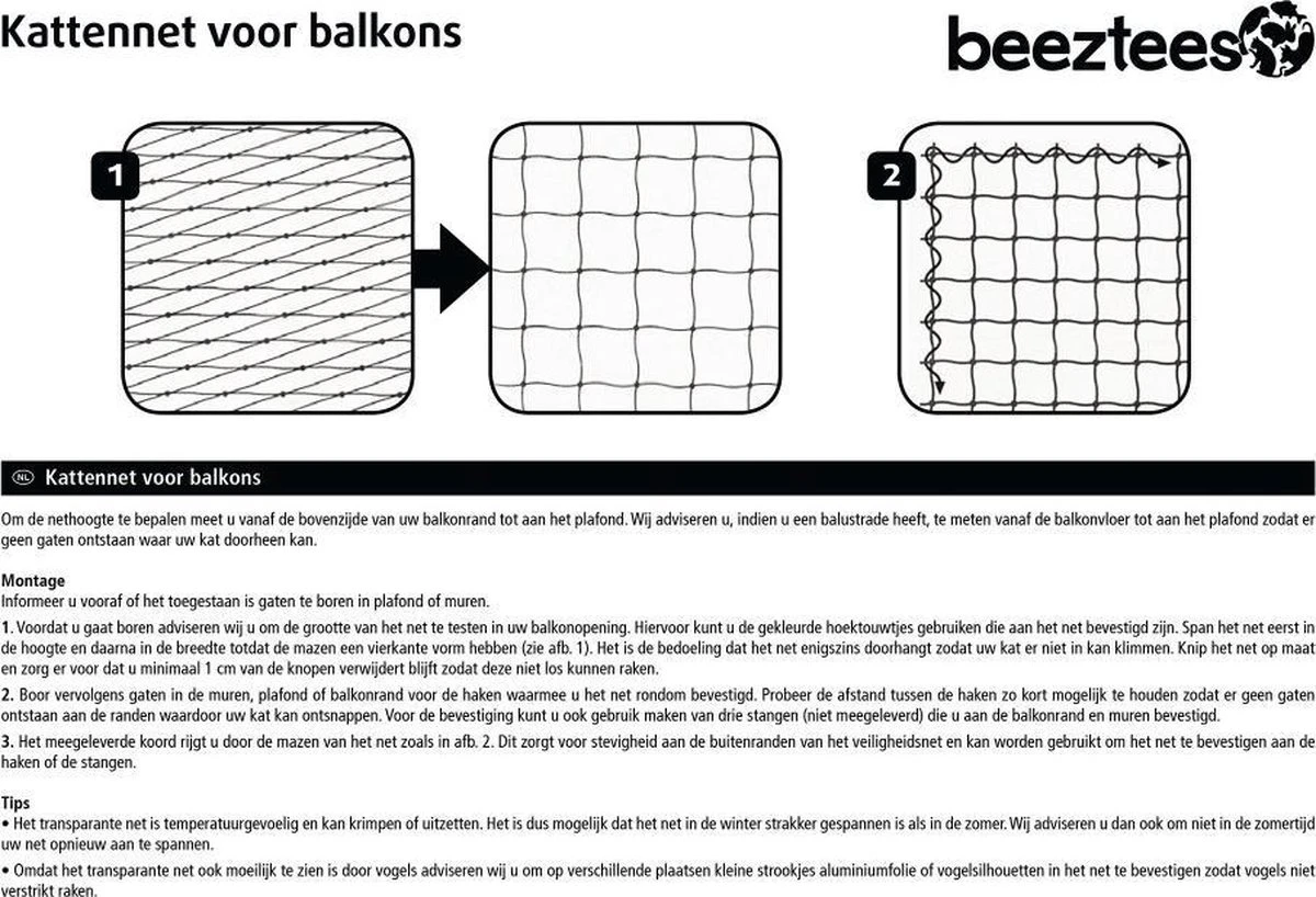 Beeztees - Kattennet - Voor Balkon - Transparant - 8x3 M 6 Beeztees - Kattennet - Voor Balkon - Transparant - 8x3 M - Afbeelding 4