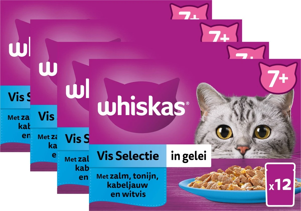 Whiskas 7+ Natvoer - Vis - Selectie In Gelei - Maaltijdzakjes 48 X 85 G 3 Whiskas 7+ Natvoer - Vis - Selectie In Gelei - Maaltijdzakjes 48 X 85 G