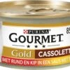 Gourmet Gold Cassolettes - Kattenvoer Natvoer - Rund En Kip In Een Saus Van Tomaat - 24 X 85 Gr -Kattenbenodigdheden 1200x857 2
