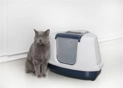 Moderna Flip Hoekkattenbak - Donkerblauw/Wit - 56 X 45 X 39 Cm -Kattenbenodigdheden 1200x859 1