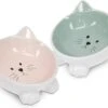 Navaris Voerbakjes Voor Katten - Set Van 2 Voer- En Waterbakken - Etensbak Van Keramiek - Met Antislip Voetjes - Kattenvorm - Roze/Groen -Kattenbenodigdheden 1200x882 1