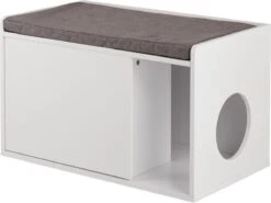 Relaxdays Kattenbak Ombouw - Met Zitkussen - Kattenhuis Wit - Kattenmeubel - Kattenkast -Kattenbenodigdheden 1200x898 3