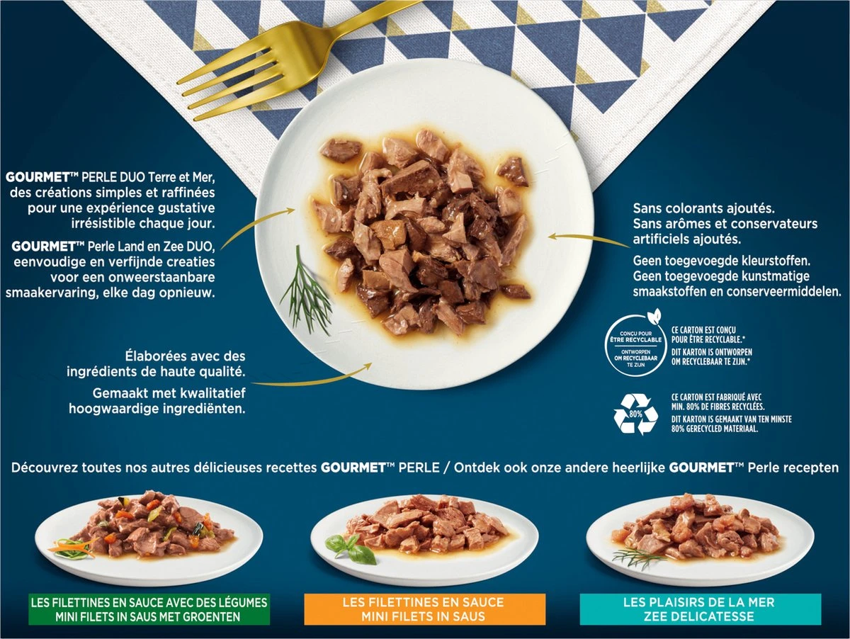 Gourmet Perle - Kattenvoer Natvoer - Land & Zee Duo Met Kip En Rund - 48 X 85 Gram 5 Gourmet Perle - Kattenvoer Natvoer - Land & Zee Duo Met Kip En Rund - 48 X 85 Gram - Afbeelding 3