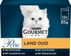 Gourmet Perle Duo – Kattenvoer Natvoer – Met Kip En Rund, Kalkoen En Lam, Kalf En Eend, Konijn En Wild – 48 X 85 Gr