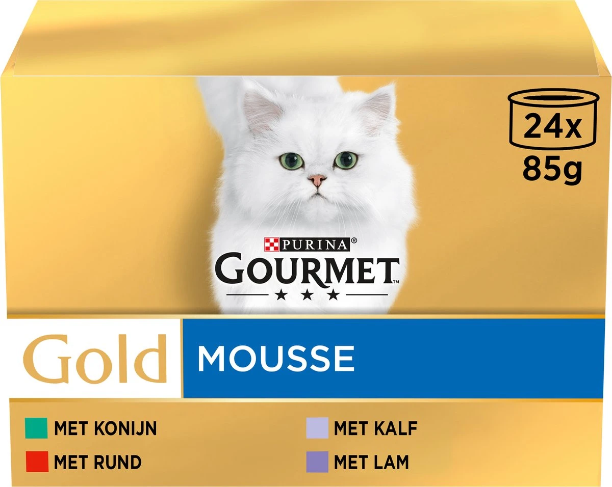 Gourmet Gold Mousse - Kattenvoer Natvoer - Met Konijn, Rund, Kalf, Lam - 96 X 85 Gr 3 Gourmet Gold Mousse - Kattenvoer Natvoer - Met Konijn, Rund, Kalf, Lam - 96 X 85 Gr