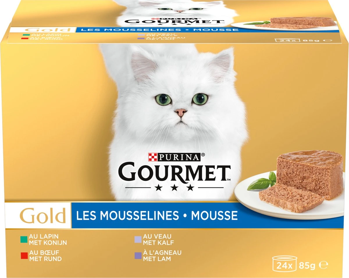 Gourmet Gold Mousse - Kattenvoer Natvoer - Met Konijn, Rund, Kalf, Lam - 96 X 85 Gr 4 Gourmet Gold Mousse - Kattenvoer Natvoer - Met Konijn, Rund, Kalf, Lam - 96 X 85 Gr - Afbeelding 2