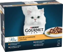 Gourmet Perle Duo – Kattenvoer Natvoer – Met Kip En Rund, Kalkoen En Lam, Kalf En Eend, Konijn En Wild – 48 X 85 Gr -Kattenbenodigdheden 1200x984 2